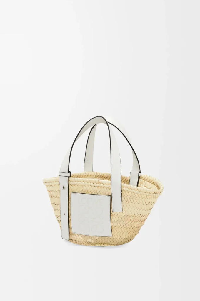 Liten Basket-väska i palmblad och kalvskinn Natur/Vit Liten Basket-väska i palmblad och kalvskinn Natur/Vit