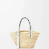 Liten Basket-väska i palmblad och kalvskinn Natur/Vit Liten Basket-väska i palmblad och kalvskinn Natur/Vit