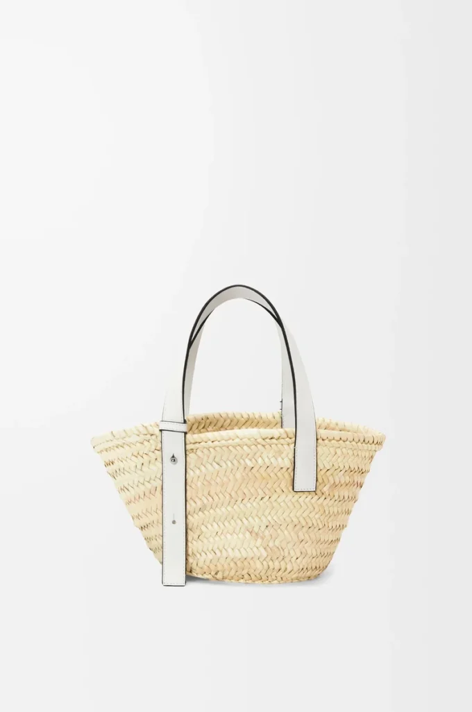 Liten Basket-väska i palmblad och kalvskinn Natur/Vit Liten Basket-väska i palmblad och kalvskinn Natur/Vit
