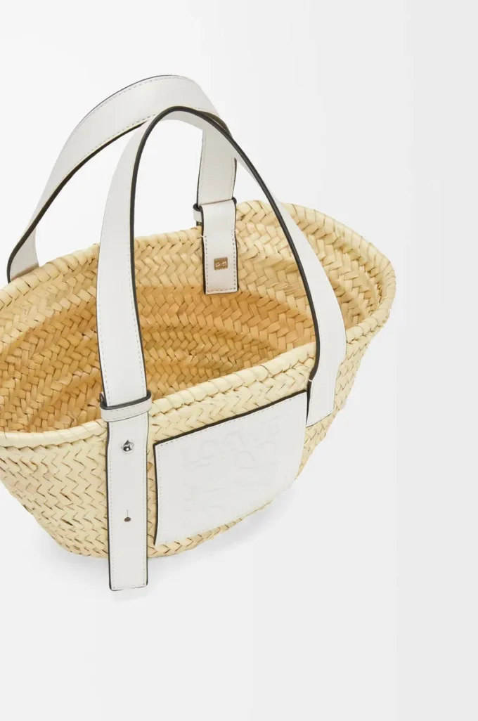 Liten Basket-väska i palmblad och kalvskinn Natur/Vit Liten Basket-väska i palmblad och kalvskinn Natur/Vit