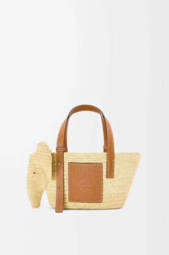 Liten Elephant-korg i raffia och kalvskinn Natur/Tan