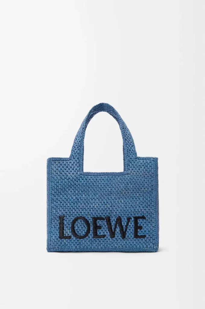 Liten LOEWE Font-väska i raffia Ljusblå