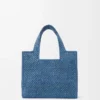 Liten LOEWE Font-väska i raffia Ljusblå