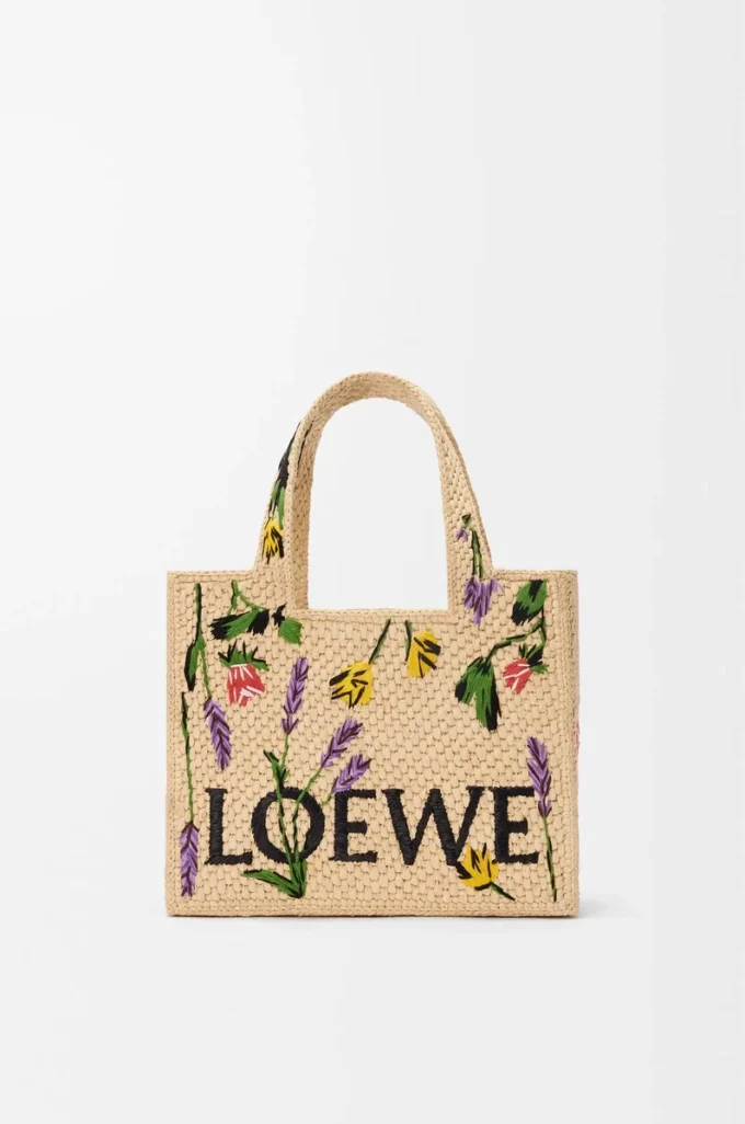 Liten LOEWE Font-väska i raffia Natur