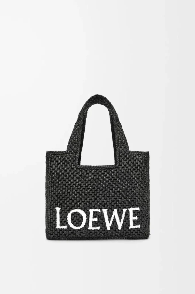 Liten LOEWE Font-väska i raffia Svart