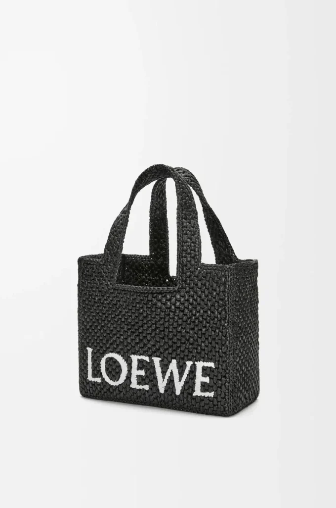 Liten LOEWE Font-väska i raffia Svart