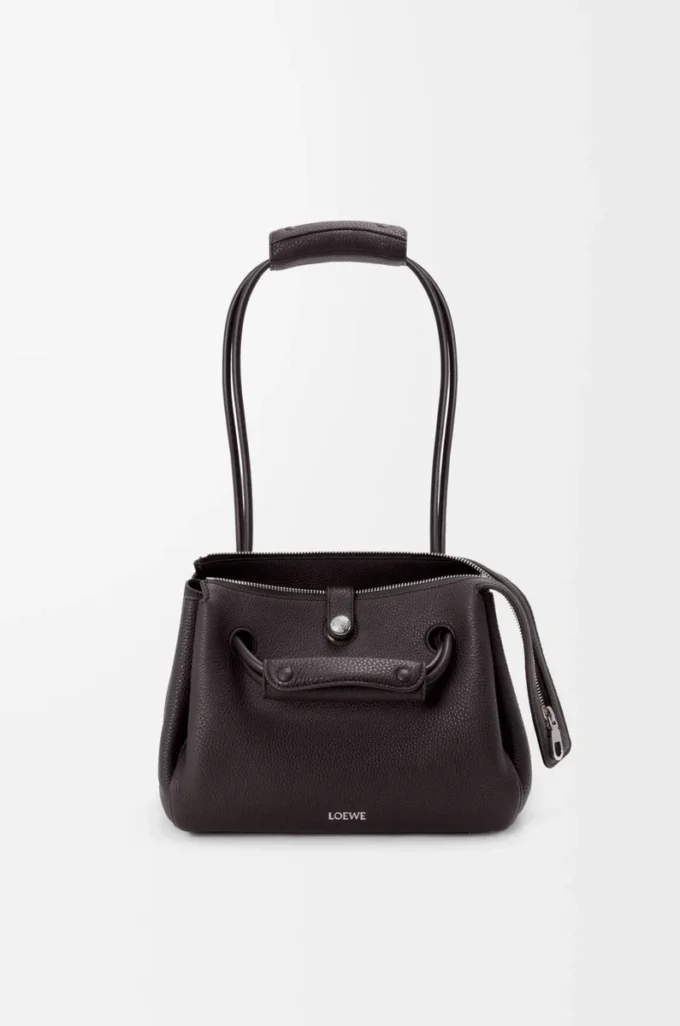 Liten Madrid-väska i mjukt kornat kalvskinn Dark Ebony