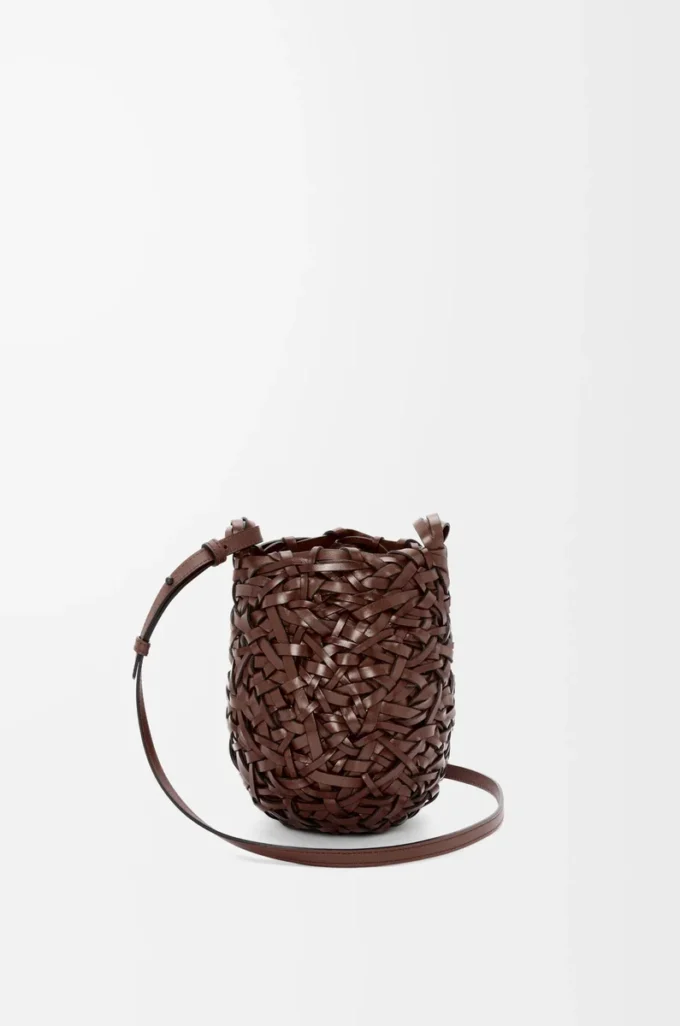 Liten Nest Basket-väska i kalvskinn Chestnut
