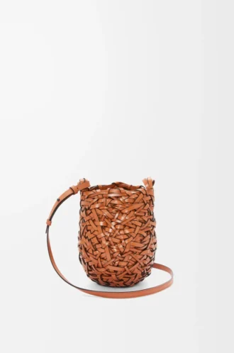 Liten Nest Basket-väska i kalvskinn Tan