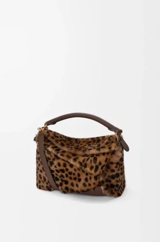 Liten Puzzle Edge-väska i tryckt shearling Beige/Brown