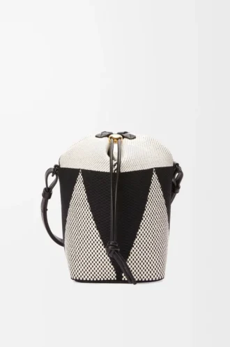 Liten Treasure Bako-hinkväska i canvasjacquard och kalvskinn Natur/Svart