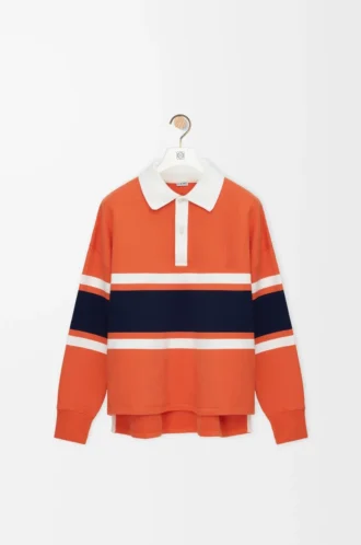 Långärmad polotröja i bomull Orange/Marinblå