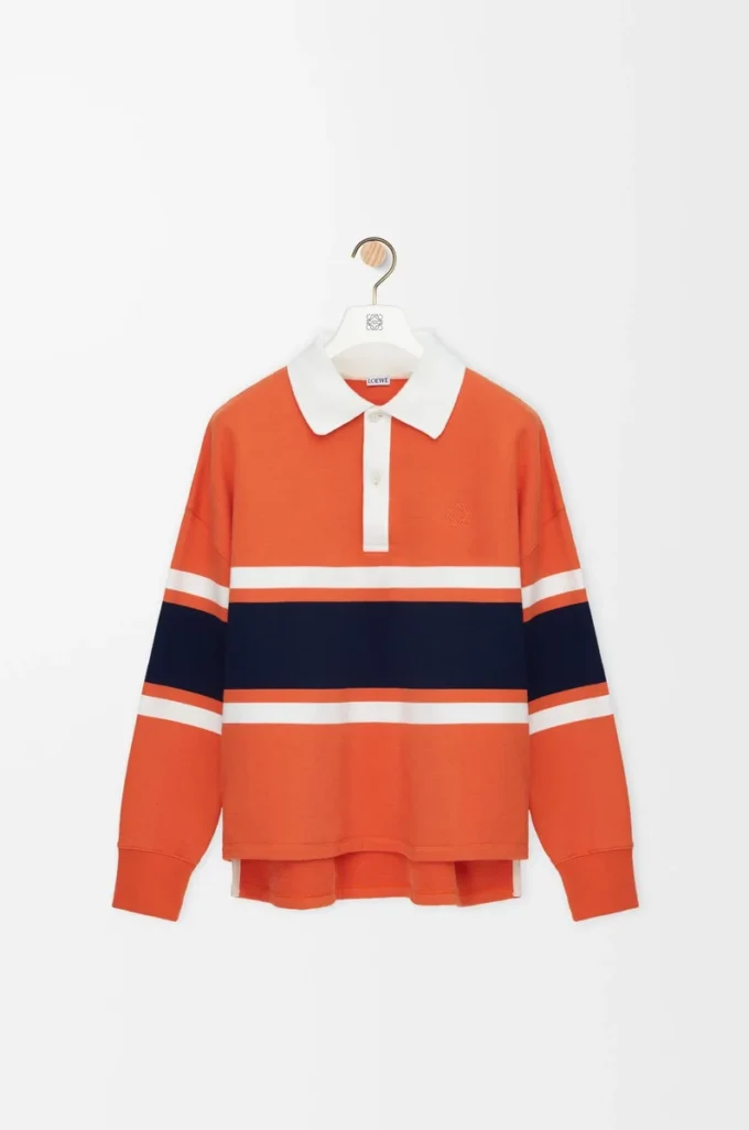 Långärmad polotröja i bomull Orange/Marinblå Långärmad polotröja i bomull Orange/Marinblå