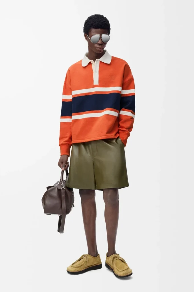 Långärmad polotröja i bomull Orange/Marinblå Långärmad polotröja i bomull Orange/Marinblå