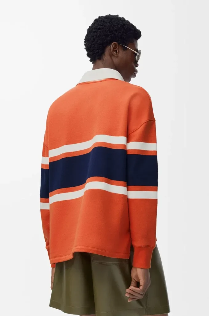 Långärmad polotröja i bomull Orange/Marinblå Långärmad polotröja i bomull Orange/Marinblå