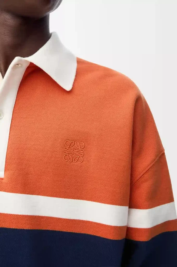 Långärmad polotröja i bomull Orange/Marinblå Långärmad polotröja i bomull Orange/Marinblå
