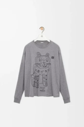 Långärmad T-shirt i bomull, grå melange