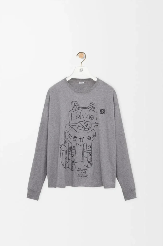 Långärmad T-shirt i bomull, grå melange Långärmad T-shirt i bomull, grå melange