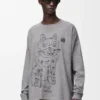 Långärmad T-shirt i bomull, grå melange Långärmad T-shirt i bomull, grå melange