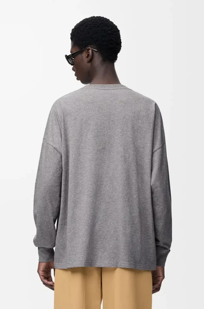 Långärmad T-shirt i bomull, grå melange Långärmad T-shirt i bomull, grå melange
