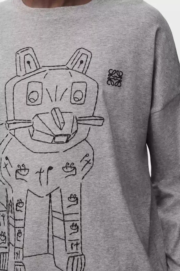 Långärmad T-shirt i bomull, grå melange Långärmad T-shirt i bomull, grå melange