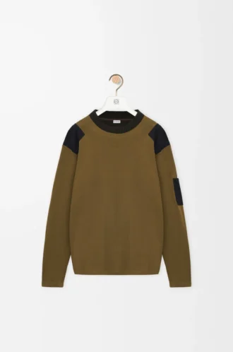 Långärmad topp i bomullsblandning Khaki/Svart