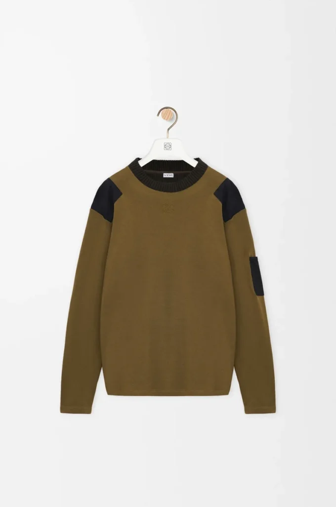 Långärmad topp i bomullsblandning Khaki/Svart Långärmad topp i bomullsblandning Khaki/Svart