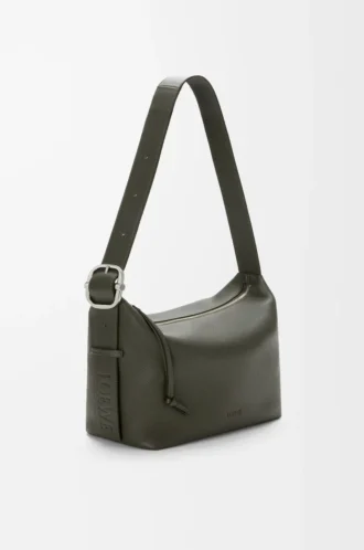 Loop hobo i mjukt kornat kalvskinn, mörk khaki