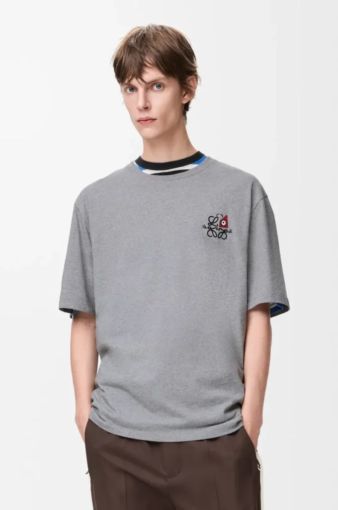 Löst sittande T-shirt i bomull Grå melange Löst sittande T-shirt i bomull Grå melange