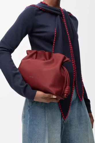 Medium Flamenco-clutch i nappa kalvskinn Burnt Red