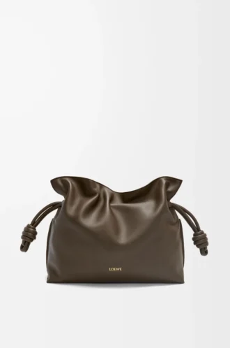 Medium Flamenco-clutch i nappa kalvskinn Chocolate