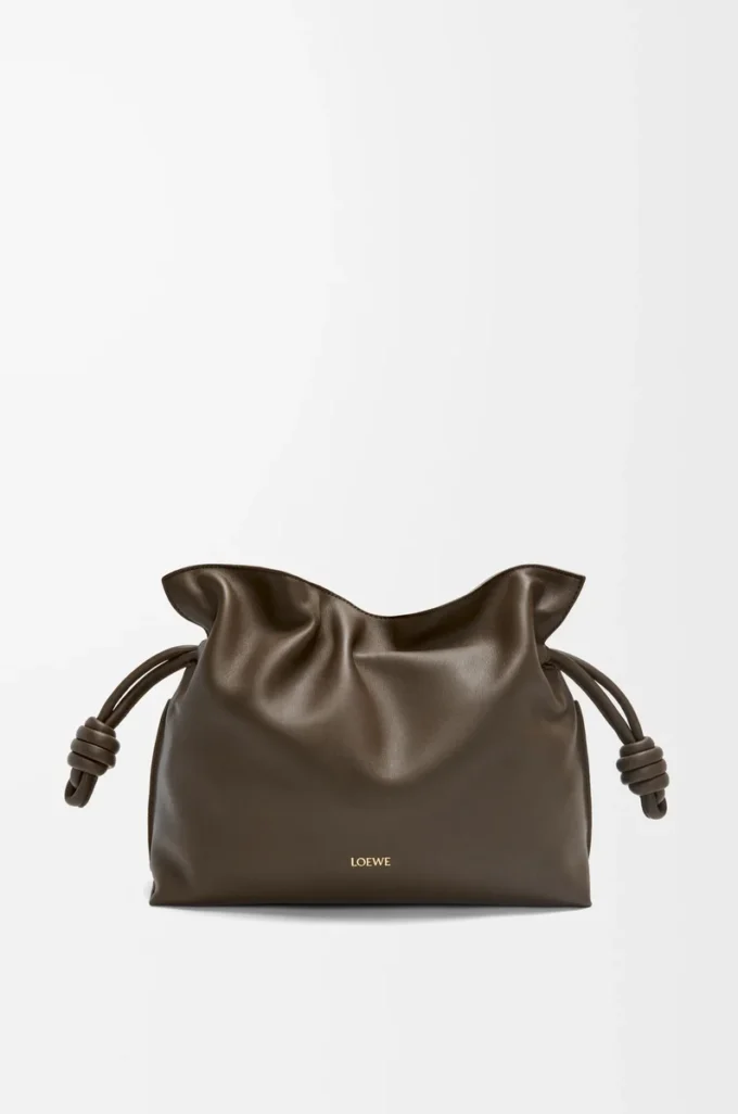 Medium Flamenco-clutch i nappa kalvskinn Chocolate
