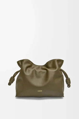 Medium Flamenco-clutch i nappa kalvskinn Dark Khaki