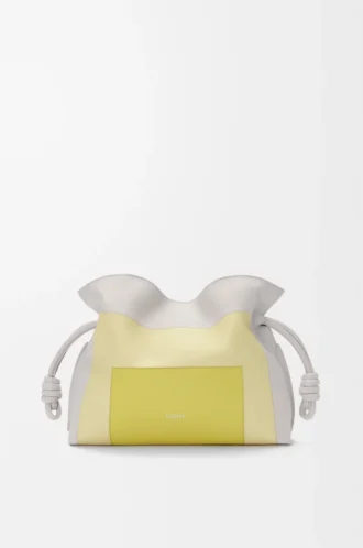 Medium Flamenco-clutch i nappa kalvskinn Ljusgrå/Ljus citrin
