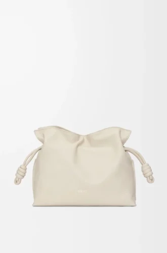 Medium Flamenco-clutch i nappa kalvskinn Sea Salt