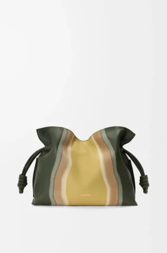 Medium Flamenco-clutch Landscape i nappa-kalvskinn Bottle Green/Ochre