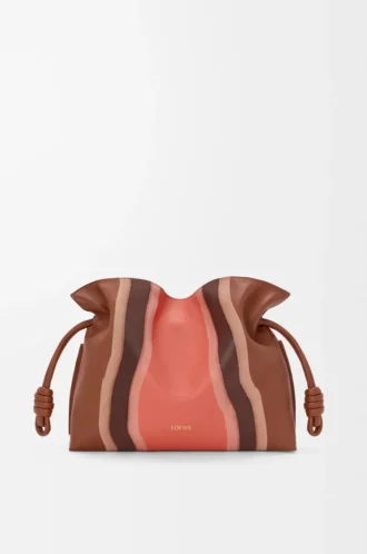Medium Flamenco-clutch Landscape i nappa kalvskinn Pecan/Parrot Pink