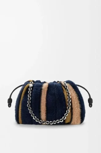 Medium Flamenco-handväska i jacquardstickad multicolor Deep Navy