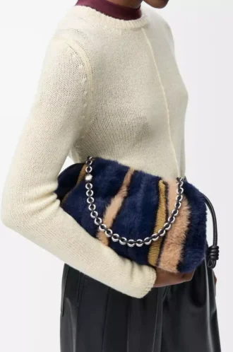 Medium Flamenco-handväska i jacquardstickad multicolor Deep Navy