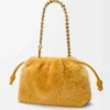 Medium Flamenco-handväska i shearling Gula Medium Flamenco-handväska i shearling Gula