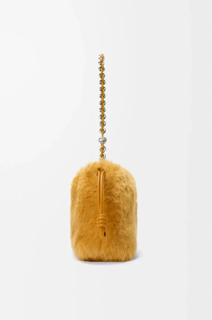 Medium Flamenco-handväska i shearling Gula Medium Flamenco-handväska i shearling Gula