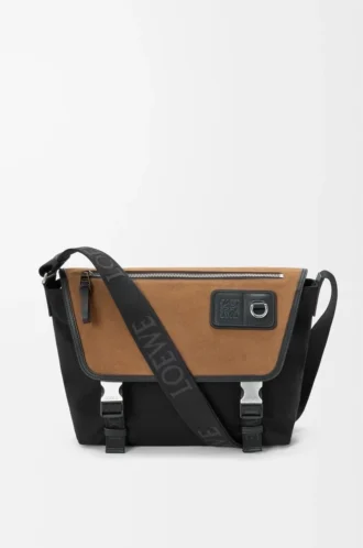 Medium Flex-messenger i canvas och mocka Svart/mörk guld