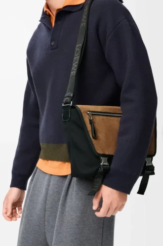 Medium Flex-messenger i canvas och mocka Svart/mörk guld
