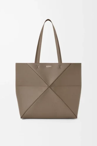 Medium horisontell Puzzle Fold-väska i mjukt kornat kalvskinn Taupe