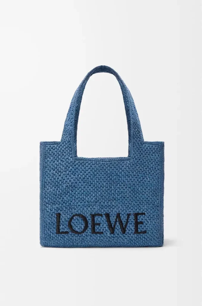 Medium LOEWE Font-väska i raffia Ljusblå Medium LOEWE Font-väska i raffia Ljusblå
