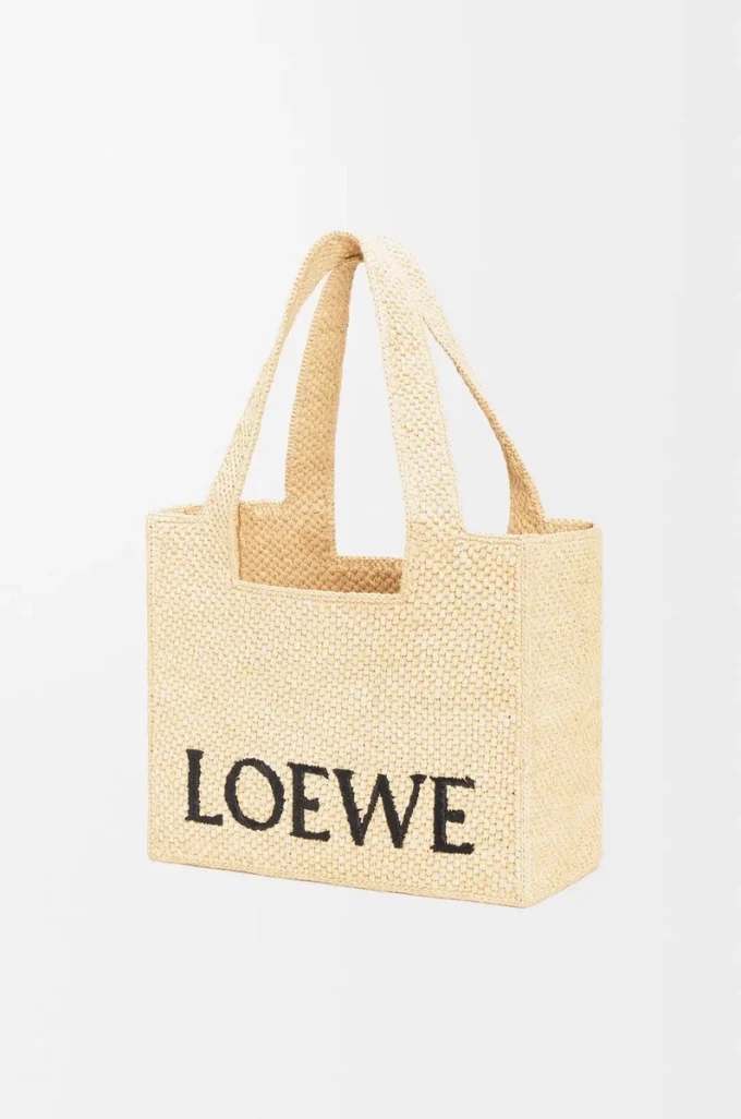 Medium LOEWE Font-väska i raffia, naturfärgad Medium LOEWE Font-väska i raffia, naturfärgad