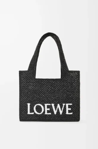 Medium LOEWE Font-väska i raffia Svart