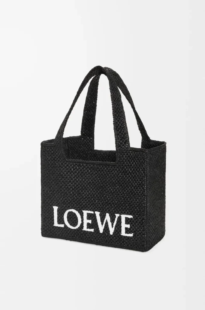 Medium LOEWE Font-väska i raffia Svart Medium LOEWE Font-väska i raffia Svart