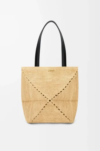 Medium Puzzle Fold-väska i raffia Natural