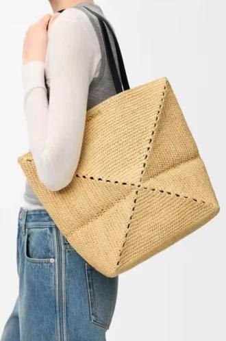 Medium Puzzle Fold-väska i raffia Natural